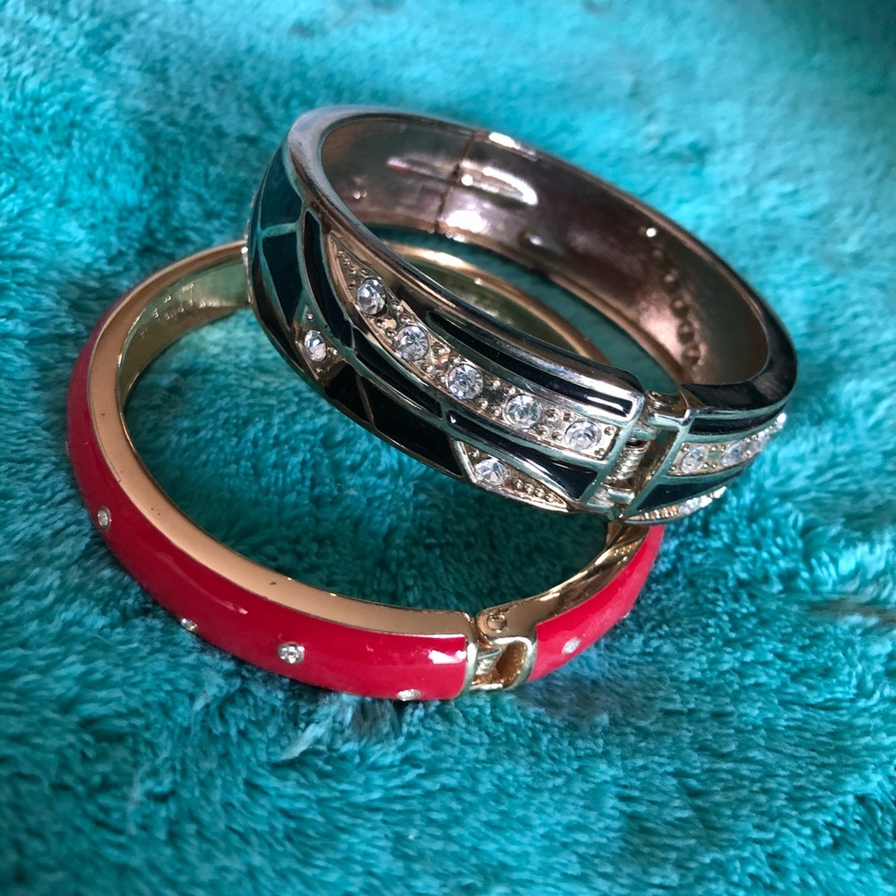 Two enameled bracelets red and black and gold